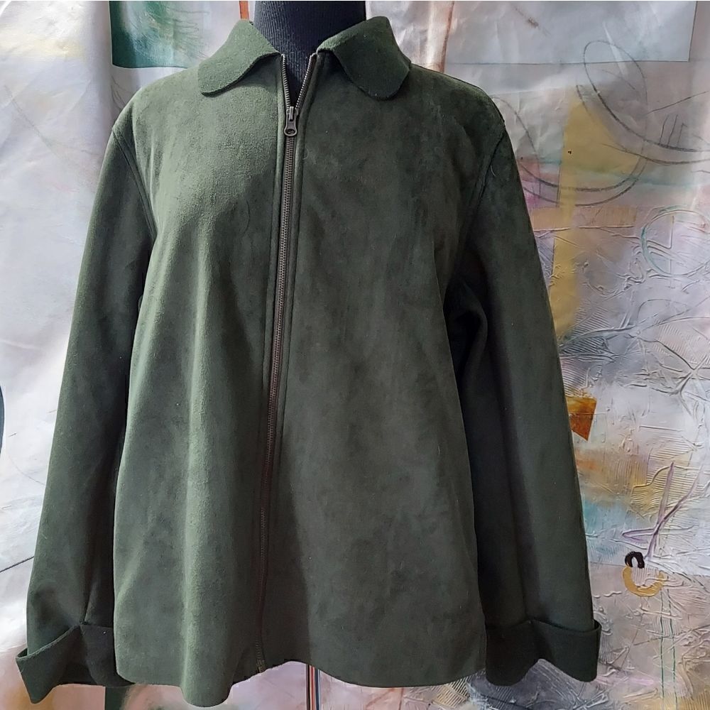 Coaco New York Jacket Size Medium Suede Soft Dark Green Full Zip